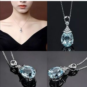 New women’s blue aquamarine necklace chain⛓